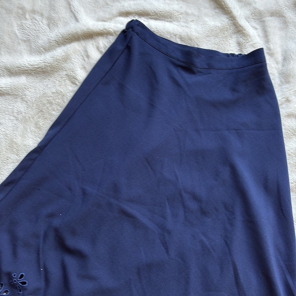 Tanjay Blue A-Line Midi Skirt with Floral Eyelet Hem | Classic Summer Core Style - Picture 2 of 6